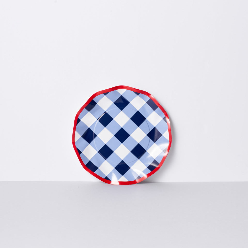Blue Gingham Salad Plate with Red Trim