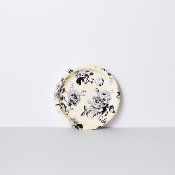 GREY AND CREAM  FLORAL  PLATE SMALL